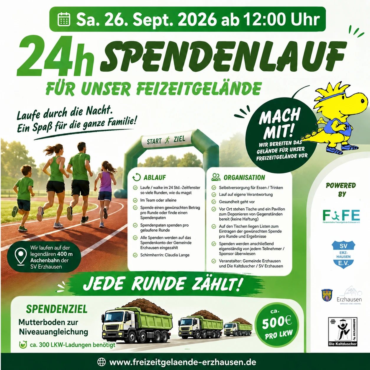 Plakat zum 24-Stunden-Spendenlauf am 26. September 2026 ab 12 Uhr